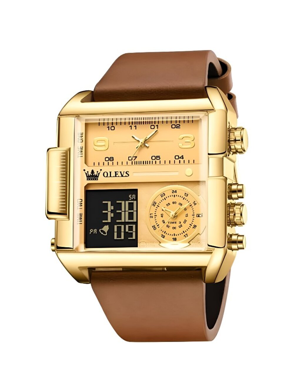 Men's Sport Watch Large Face Digital & Analog Quartz Wrist Watch with LED